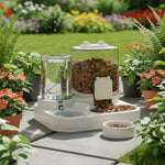 Dispensador automático de agua y comida para mascotas.